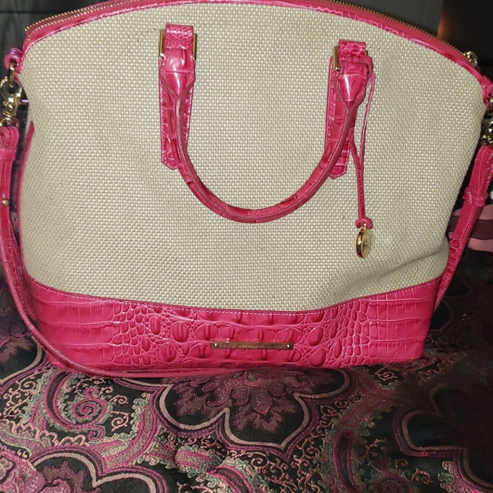 Tan / hot pink Brahman purse